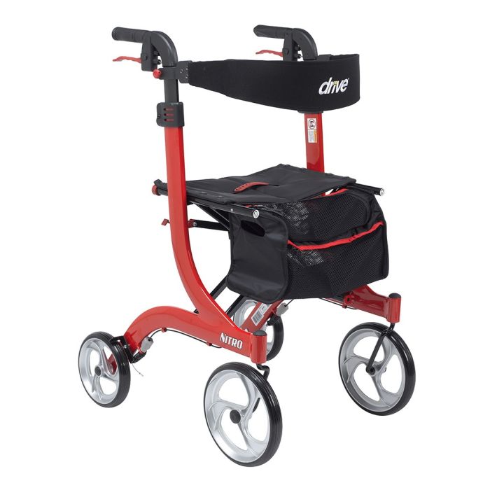 Nitro Aluminum Rollator, Tall Height, 10 Casters Red Beauty