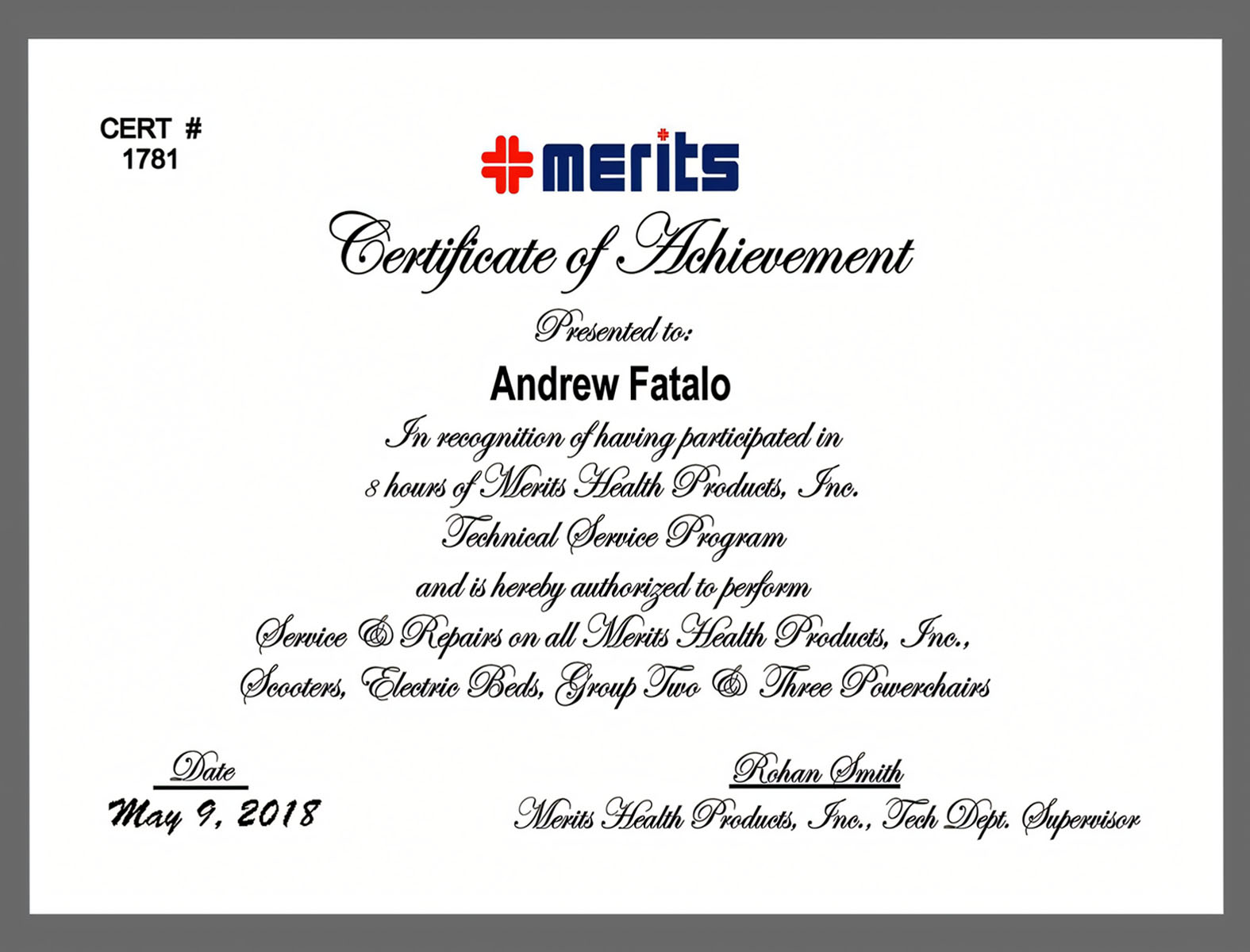 Merits Certification