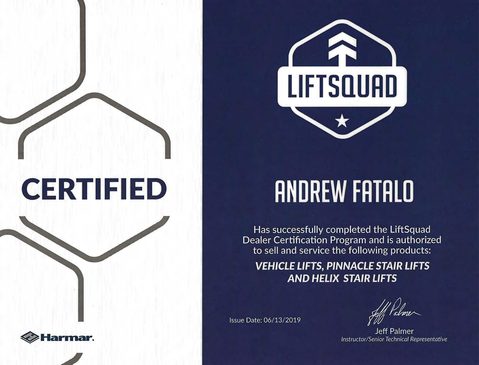 Harmar Lift Squad Certificate 2019